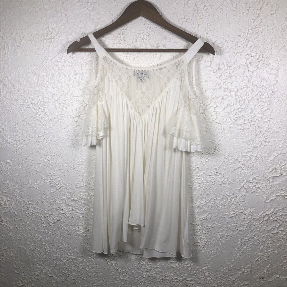BEBE  XS Cream Lace trim festival  Cottagecore BOHO peasant top